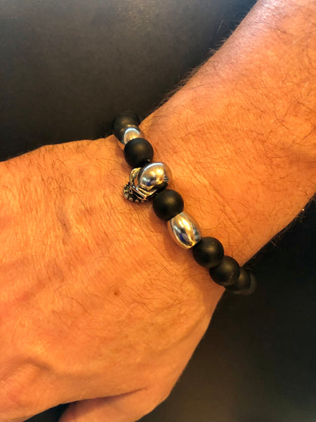 Lava-Stein und Mantra-Perle Männer Armband