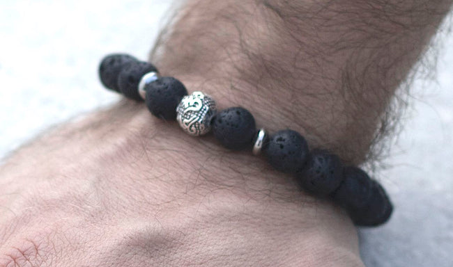 Lava-Stein und Mantra-Perle Männer Armband - Artifybox